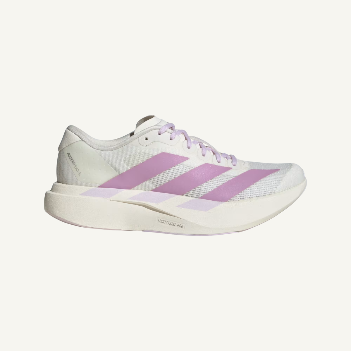 Women's adidas Adizero Evo SL in off white and lilac