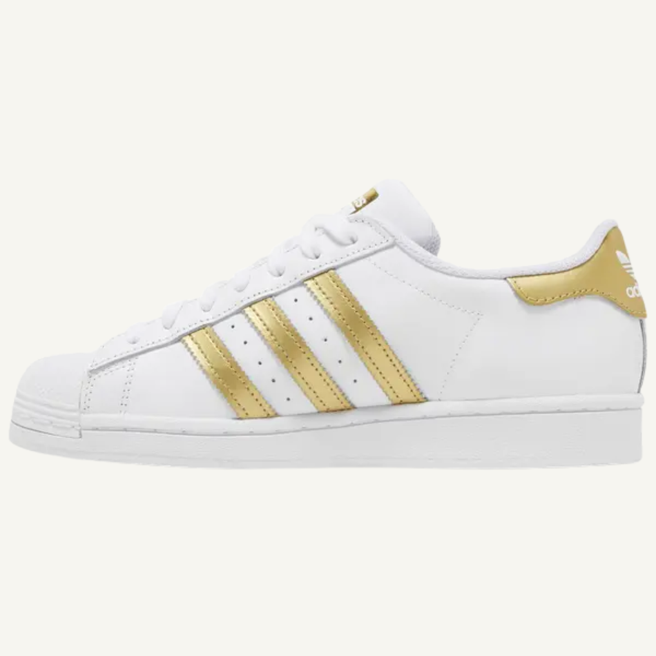 Adidas Originals Women's White/Gold Superstar Sneakers, FX7483 (No Box)