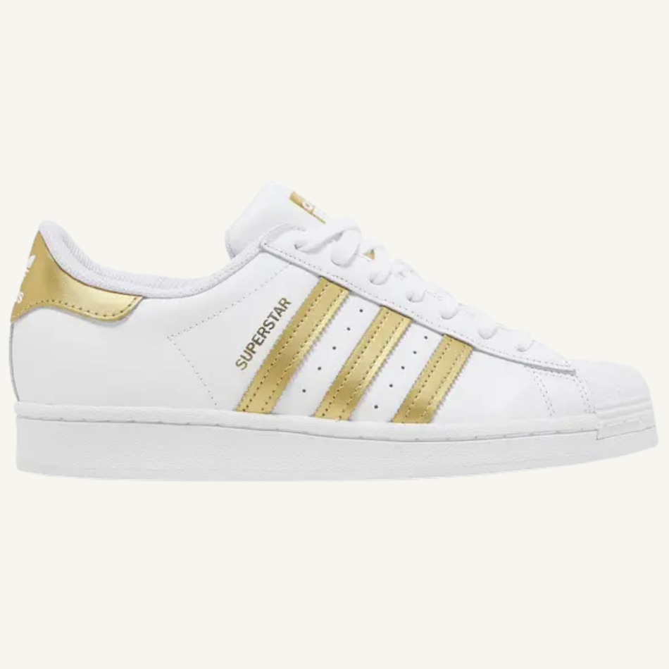 Adidas Originals Women's White/Gold Superstar Sneakers, FX7483 (No Box)