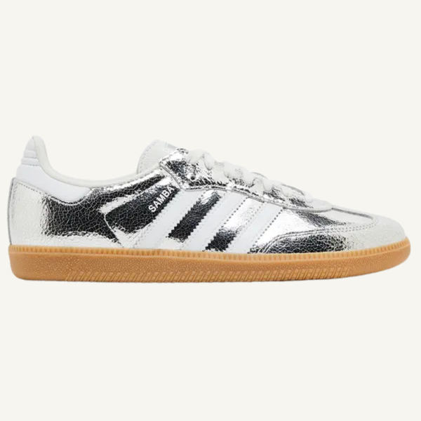 Adidas Women's Silver Cracked Leather Samba OG Sneakers, JR0035