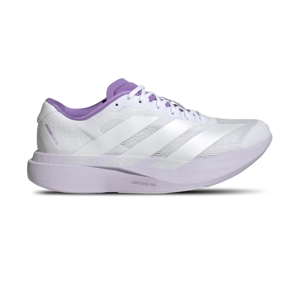 Adidas Women's White/Purple Adizero Evo SL Sneakers, KI6958