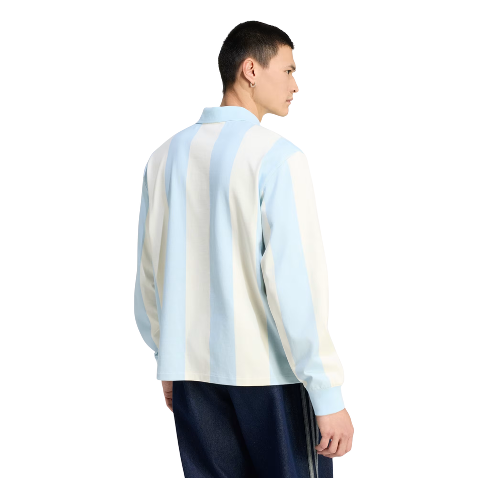 Adidas Originals Men's Blue/Cream Graphic Long Sleeve Polo Shirt, KU9190