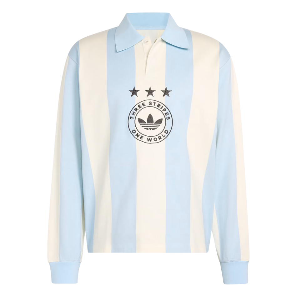 Adidas Originals Men's Blue/Cream Graphic Long Sleeve Polo Shirt, KU9190