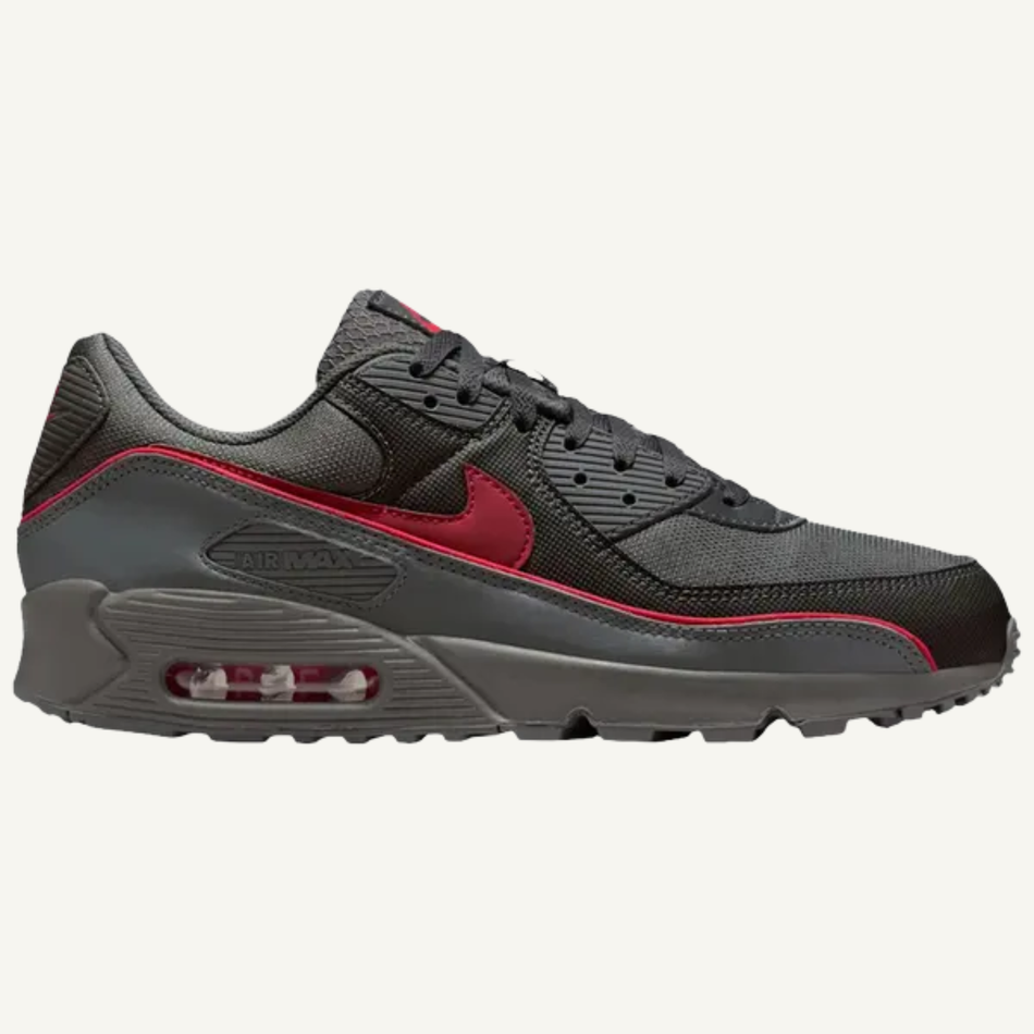Nike Men's Grey/Red Air Max 90 Premium Sneakers, HV4517-001