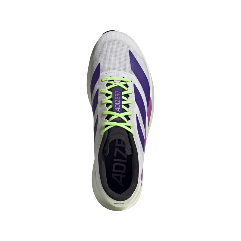 Adidas Men's Adizero EVO SL Sneakers, White / Collegiate Purple / Lime Burst, JS4495