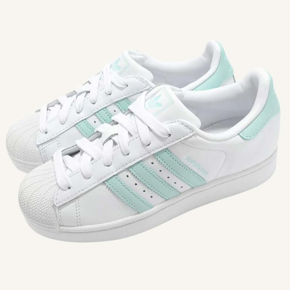 Adidas Originals Women's White/Semi Flash Aqua Superstar 2 Shoes, JH7060(No Box)