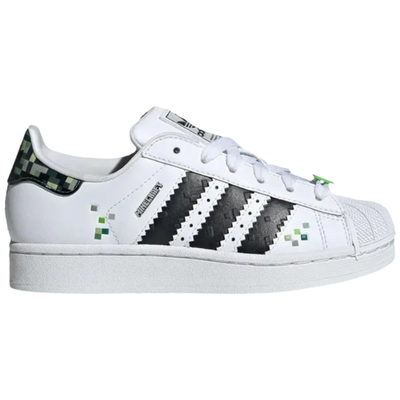 Adidas Originals Kids White Minecraft x Superstar 2 Sneakers, JQ8749 (No Box)