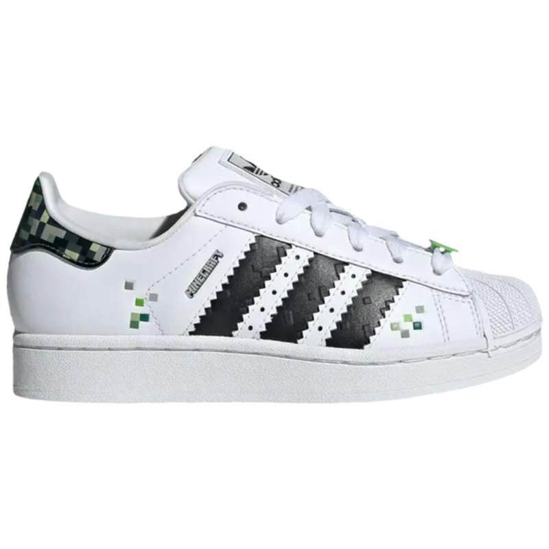 Adidas Originals Kids White Minecraft x Superstar 2 Sneakers, JQ8749 (No Box)