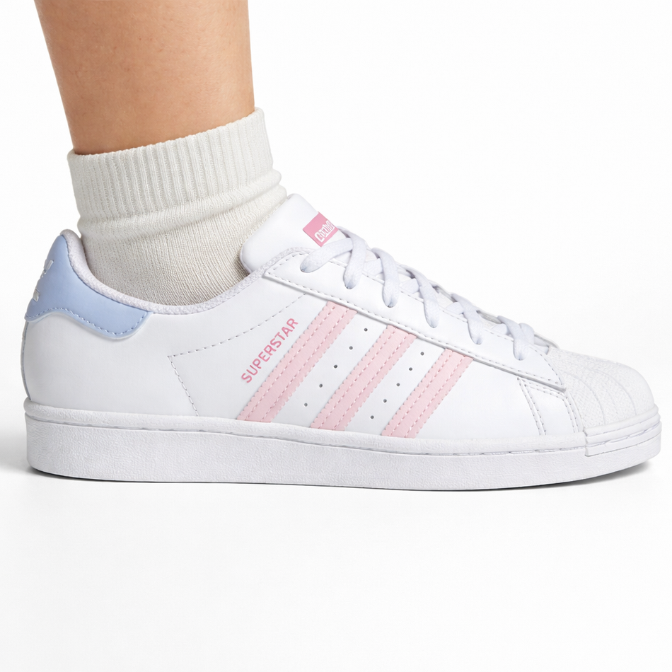 Zapatillas Adidas Superstar para mujer, blancas, rosas y azules, HQ1906 (sin caja)