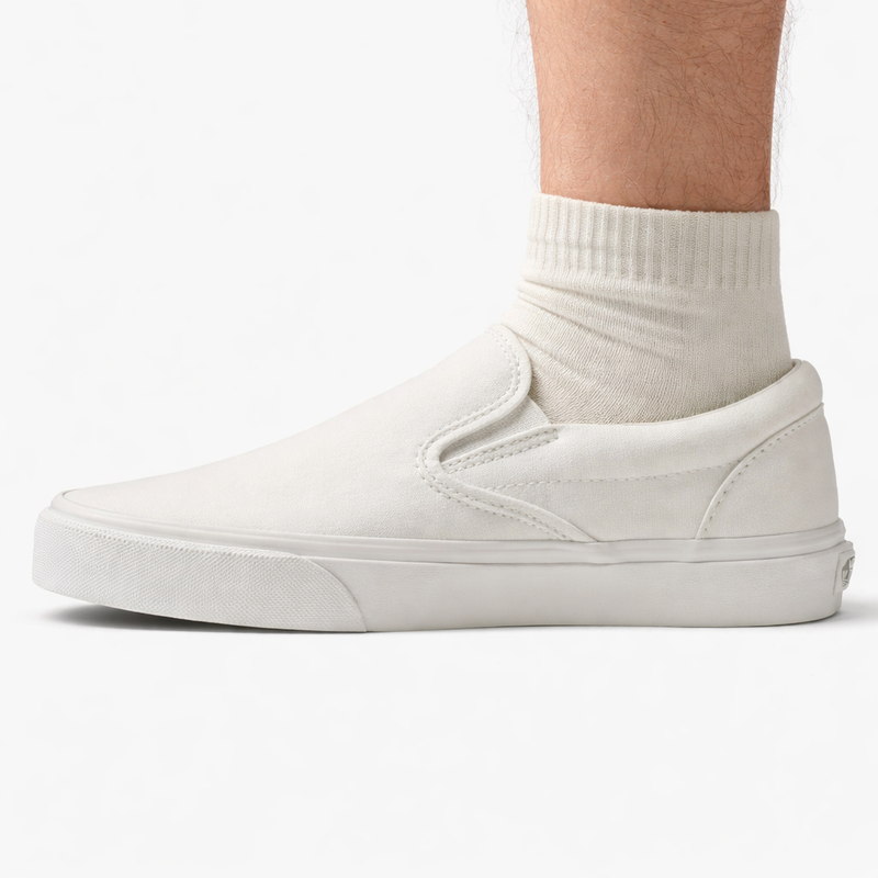 Vans Mens Classic Slip‑On Canvas Sneakers, Triple White, VN000EYEW00