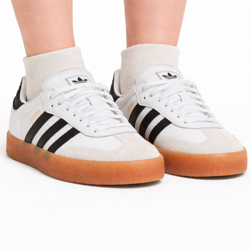 Zapatillas Adidas Originals Sambae para mujer, blancas, negras y doradas, JI1349