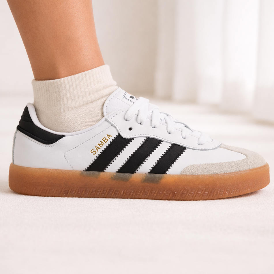 Adidas Originals Women's Sambae Sneakers, White / Black / Gold, JI1349