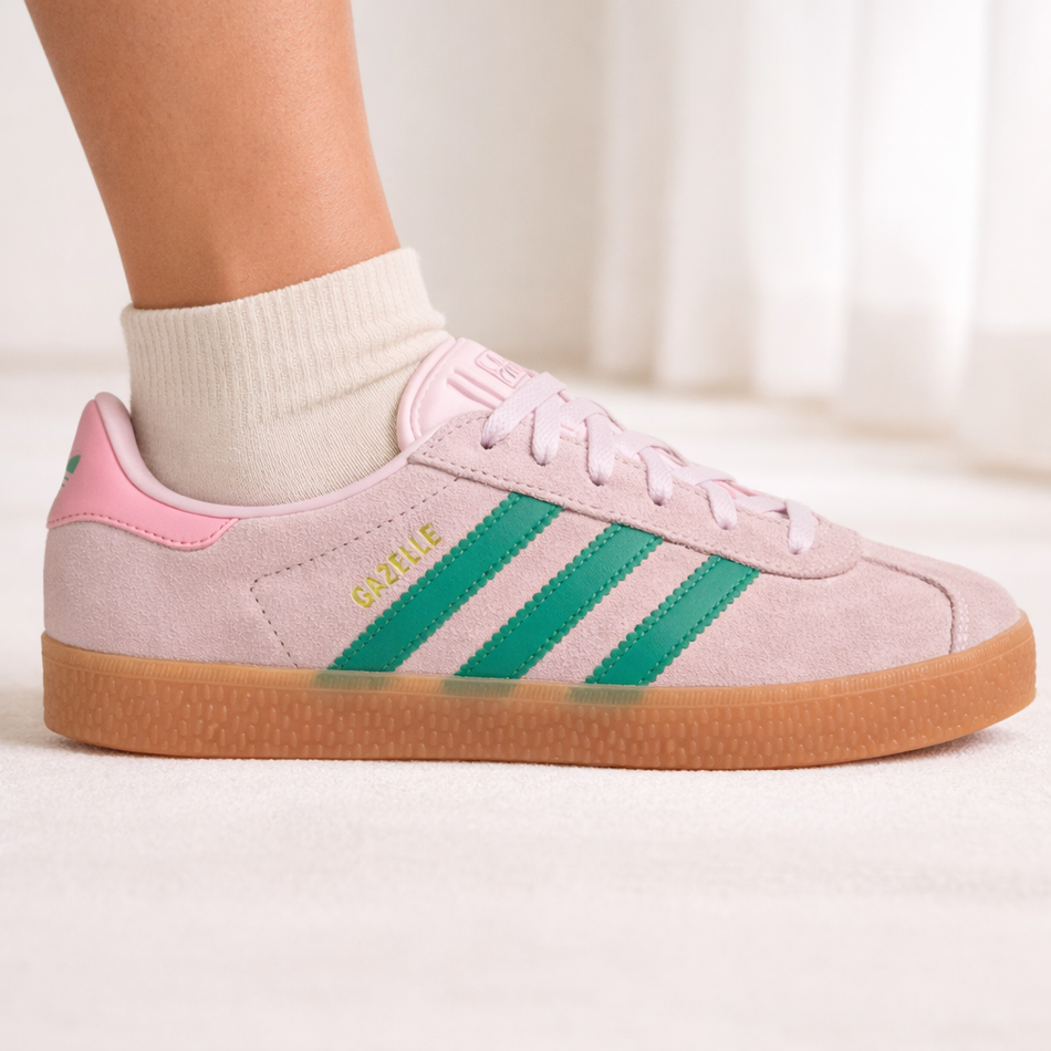 Zapatillas Adidas Originals Gazelle para niños, rosa claro/verde cancha/rosa brillante, JP7128