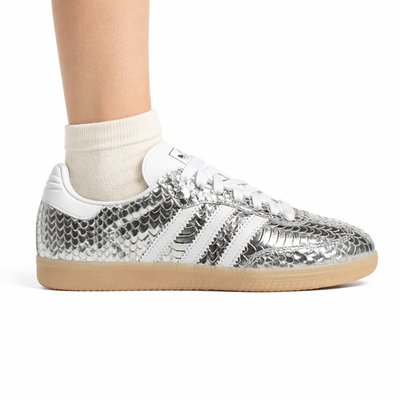 Adidas Originals Womens Silver Snakeskin Samba Sneakers, IH9016