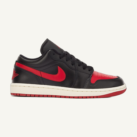 Jordan Women's Black/Gym Red Air Jordan 1 Low 'Bred Sail' Sneakers, DC0774 061