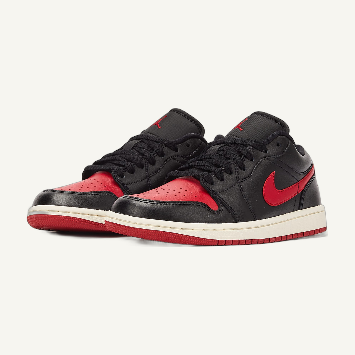 Jordan Women's Black/Gym Red Air Jordan 1 Low 'Bred Sail' Sneakers, DC0774 061
