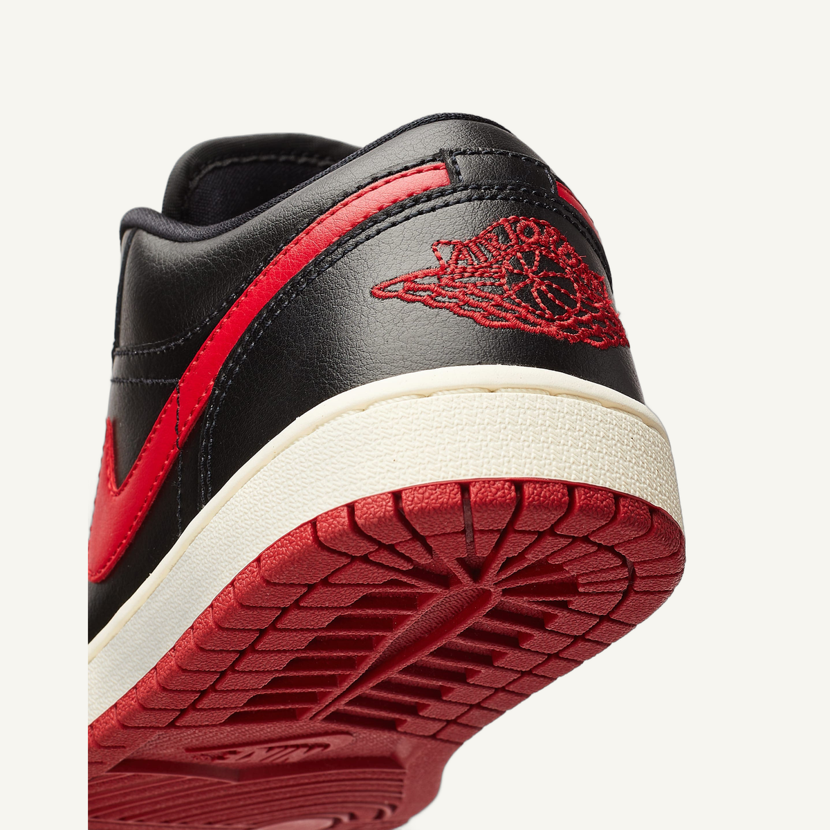 Jordan Women's Black/Gym Red Air Jordan 1 Low 'Bred Sail' Sneakers, DC0774 061