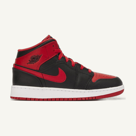 Jordan Kids Black/Fire Red Air Jordan 1 Mid Sneakers, DQ8423 060