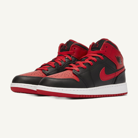 Jordan Kids Black/Fire Red Air Jordan 1 Mid Sneakers, DQ8423 060