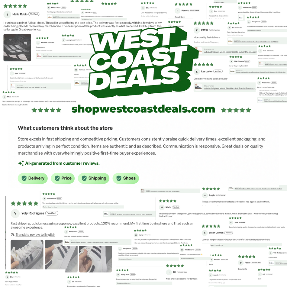 West Coast Deals website with customer reviews and ratings on a white background