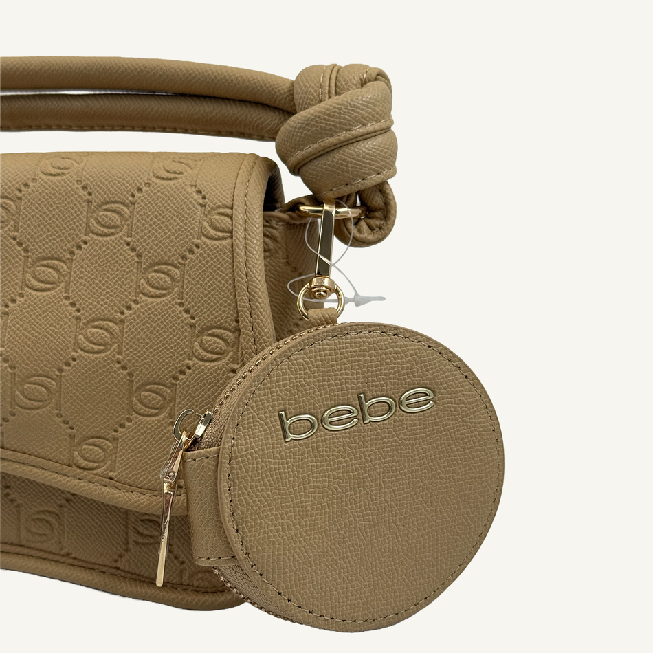 Bebe Women's Beige Romina Embossed Crossbody Bag with Coin Pouch, E02-5392EA