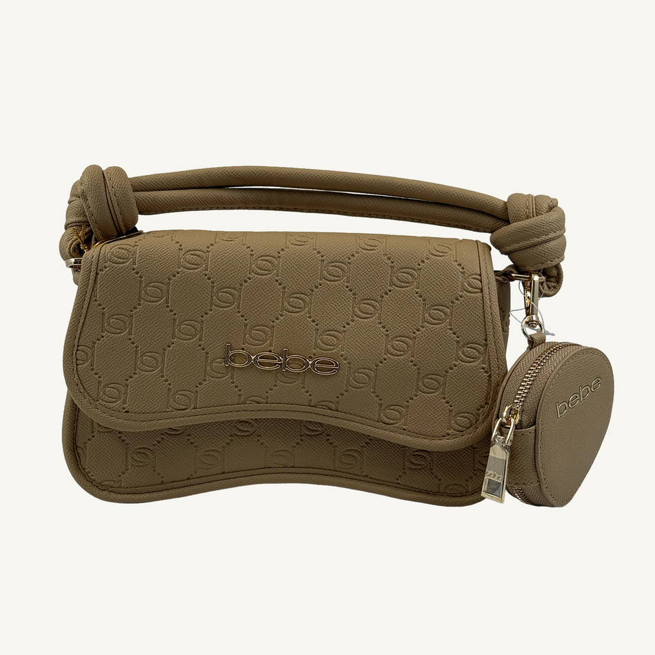 Bebe Women's Beige Romina Embossed Crossbody Bag with Coin Pouch, E02-5392EA