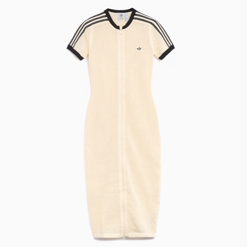 Vestido de crochet premium de Adidas Originals para mujer, blanco maravilla, JD1074