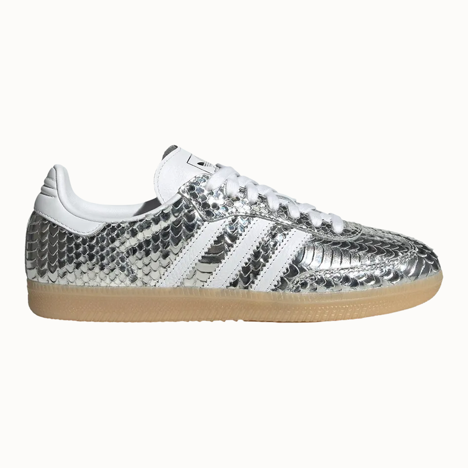 Zapatillas Adidas Originals Samba plateadas con diseño de serpiente para mujer, IH9016