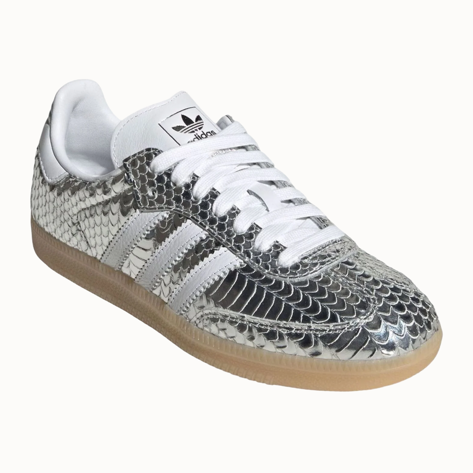 Zapatillas Adidas Originals Samba plateadas con diseño de serpiente para mujer, IH9016