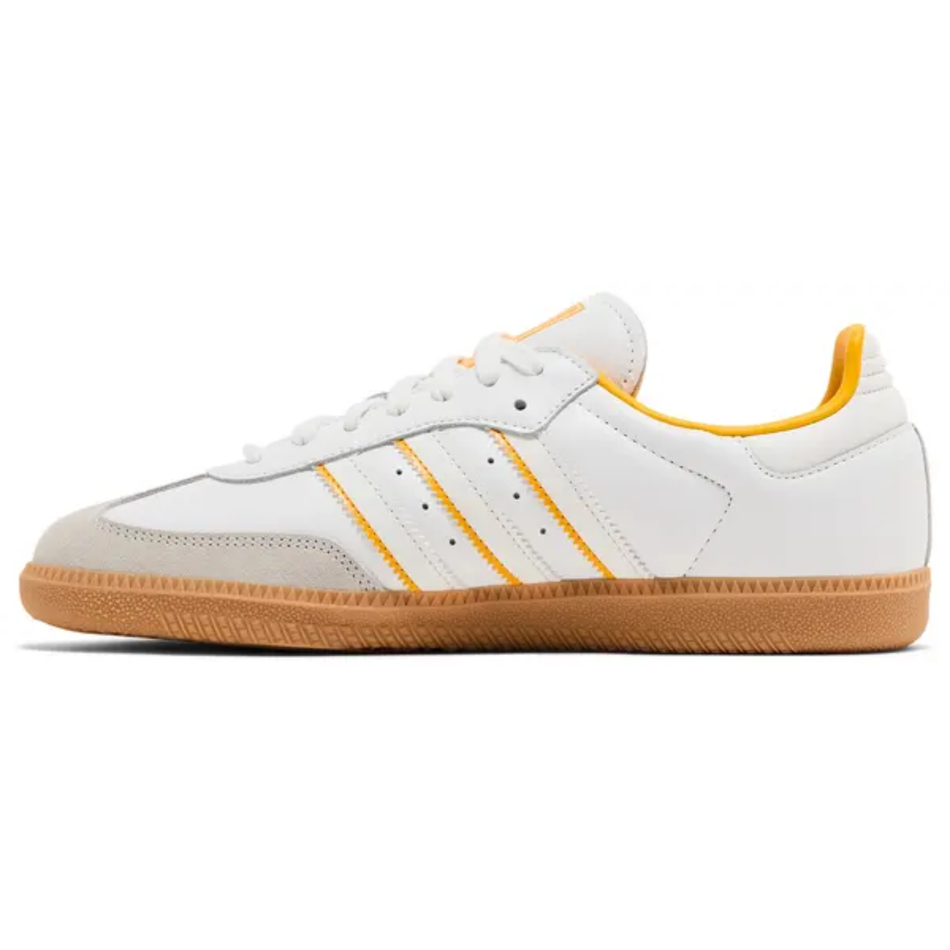 Zapatillas Adidas Samba OG blancas para hombre, con rayas bicolor y amarillo, ID1479 (sin caja)