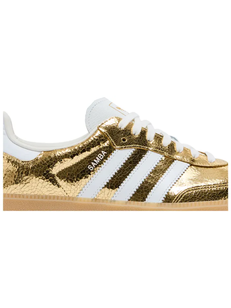 Zapatillas Adidas Originals Samba OG de piel agrietada para mujer, doradas, KI5719