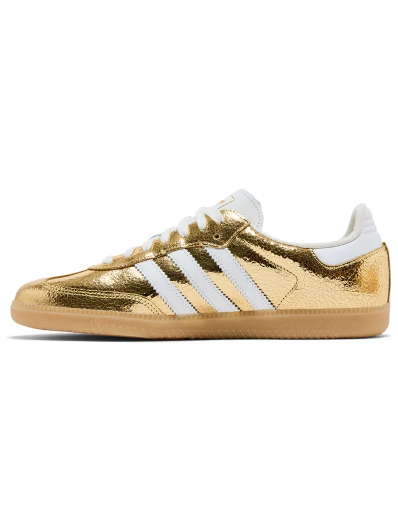 Zapatillas Adidas Originals Samba OG de piel agrietada para mujer, doradas, KI5719