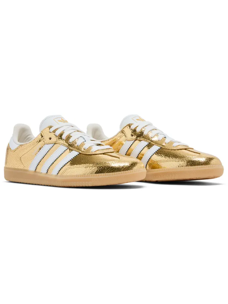 Zapatillas Adidas Originals Samba OG de piel agrietada para mujer, doradas, KI5719