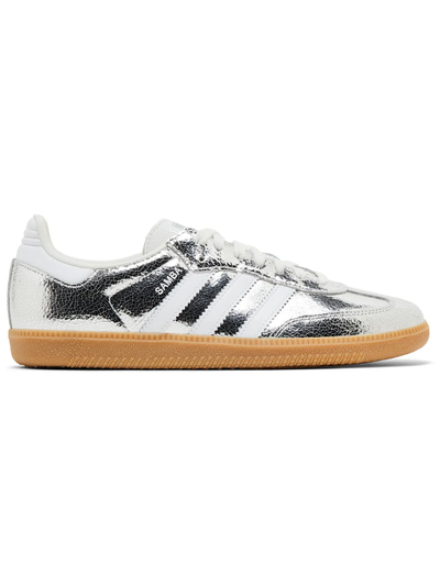 Adidas Originals Women's Cracked Leather Samba OG Sneakers, Silver, JR0035
