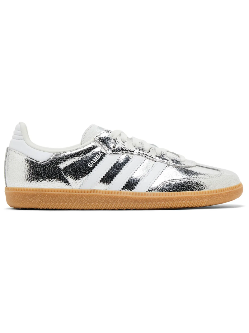 Adidas Originals Women's Cracked Leather Samba OG Sneakers, Silver, JR0035
