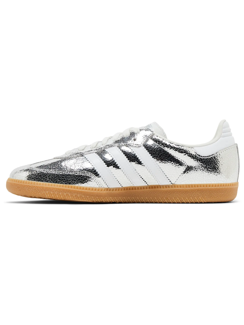 Adidas Originals Women's Cracked Leather Samba OG Sneakers, Silver, JR0035