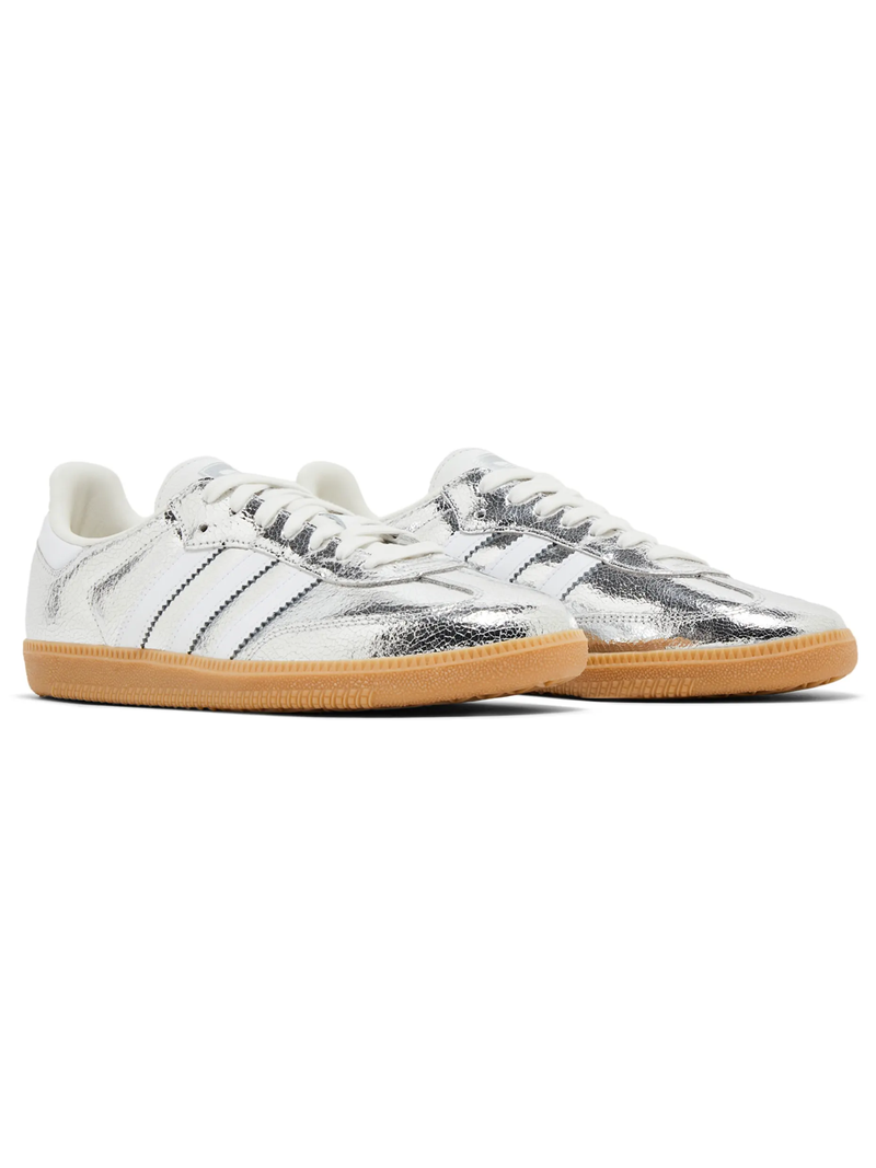 Adidas Originals Women's Cracked Leather Samba OG Sneakers, Silver, JR0035