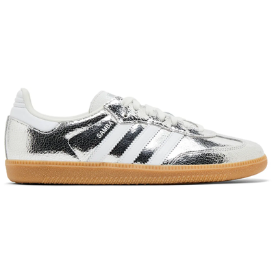 Adidas Originals Women's Cracked Leather Samba OG Sneakers, Silver, JR0035