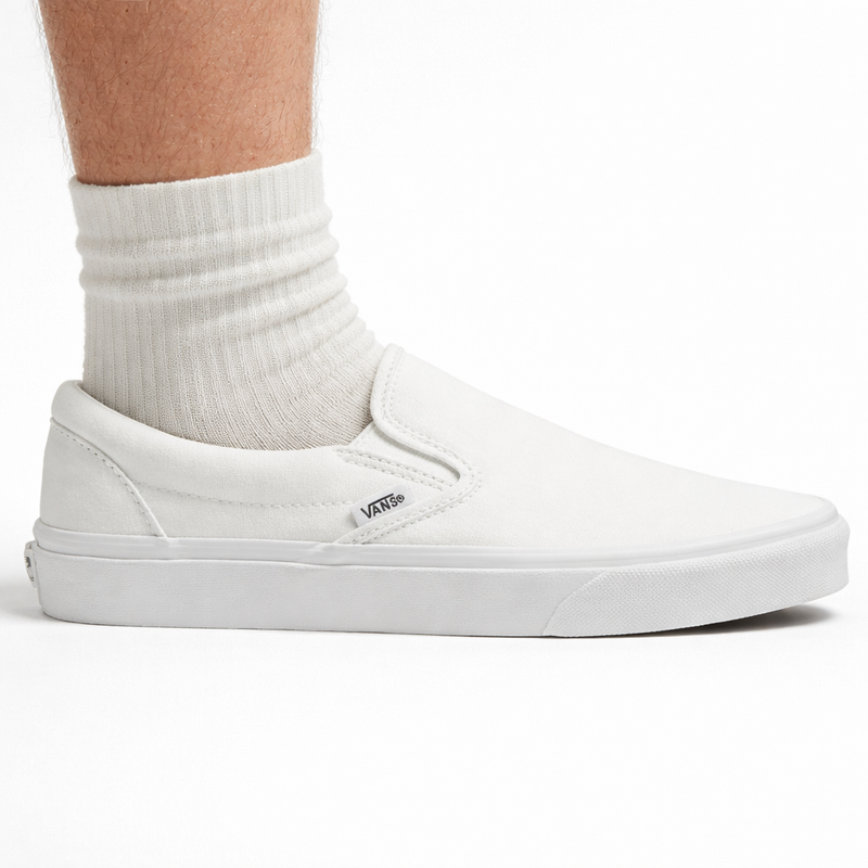 Vans Mens Classic Slip‑On Canvas Sneakers, Triple White, VN000EYEW00